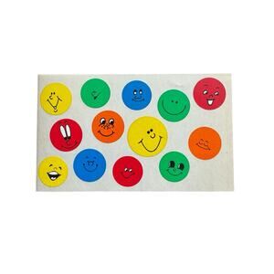 Vintage 1980s Highlights Magazine Smiley Face Sticker Sheet Primary Colors